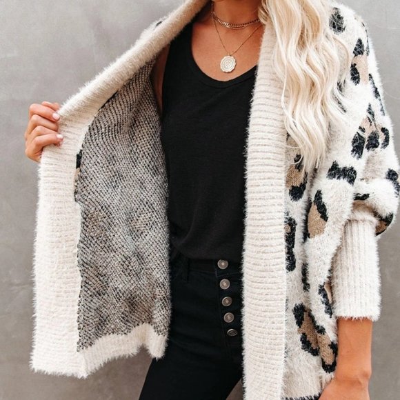 Fuzzy Leopard Cardigan Sweater - Picture 8 of 14
